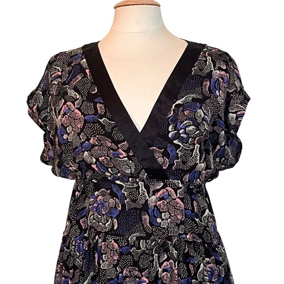 I Love Ronson V-Neck Floral Dress Med Black Multicolor Babydoll Tiered Fairygoth - Picture 2 of 10